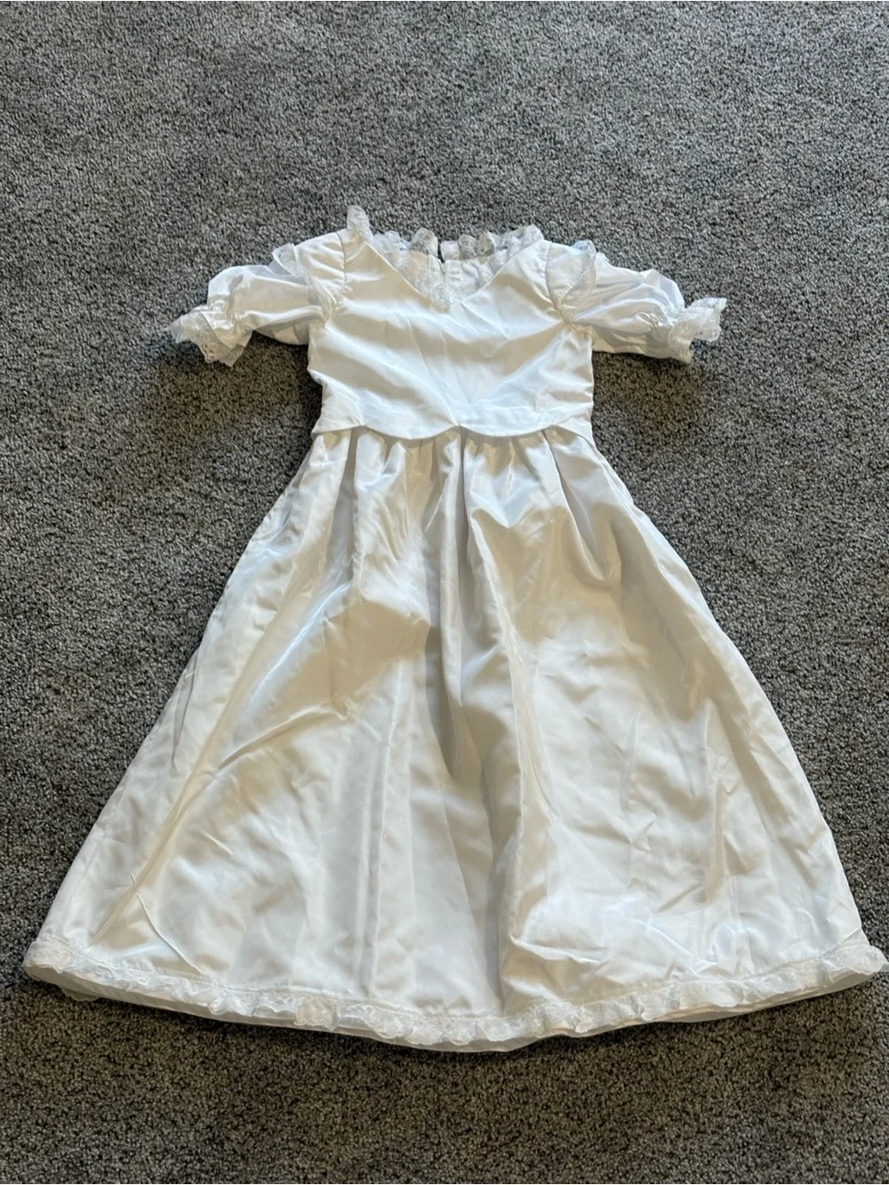 Vintage White Lace Trim Flower Girls' Satin Dress